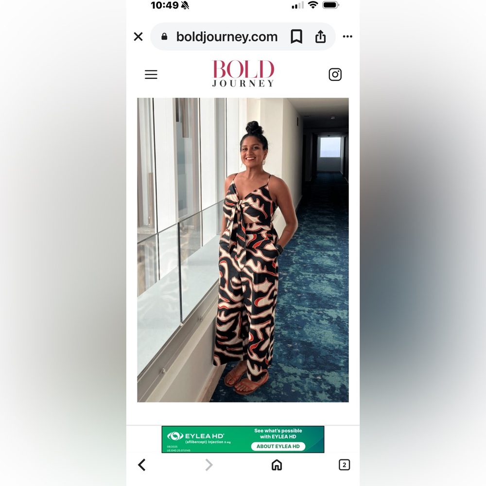 Express Black, Cream & Red Tie-Front Wide-Leg Jumpsuit NWT